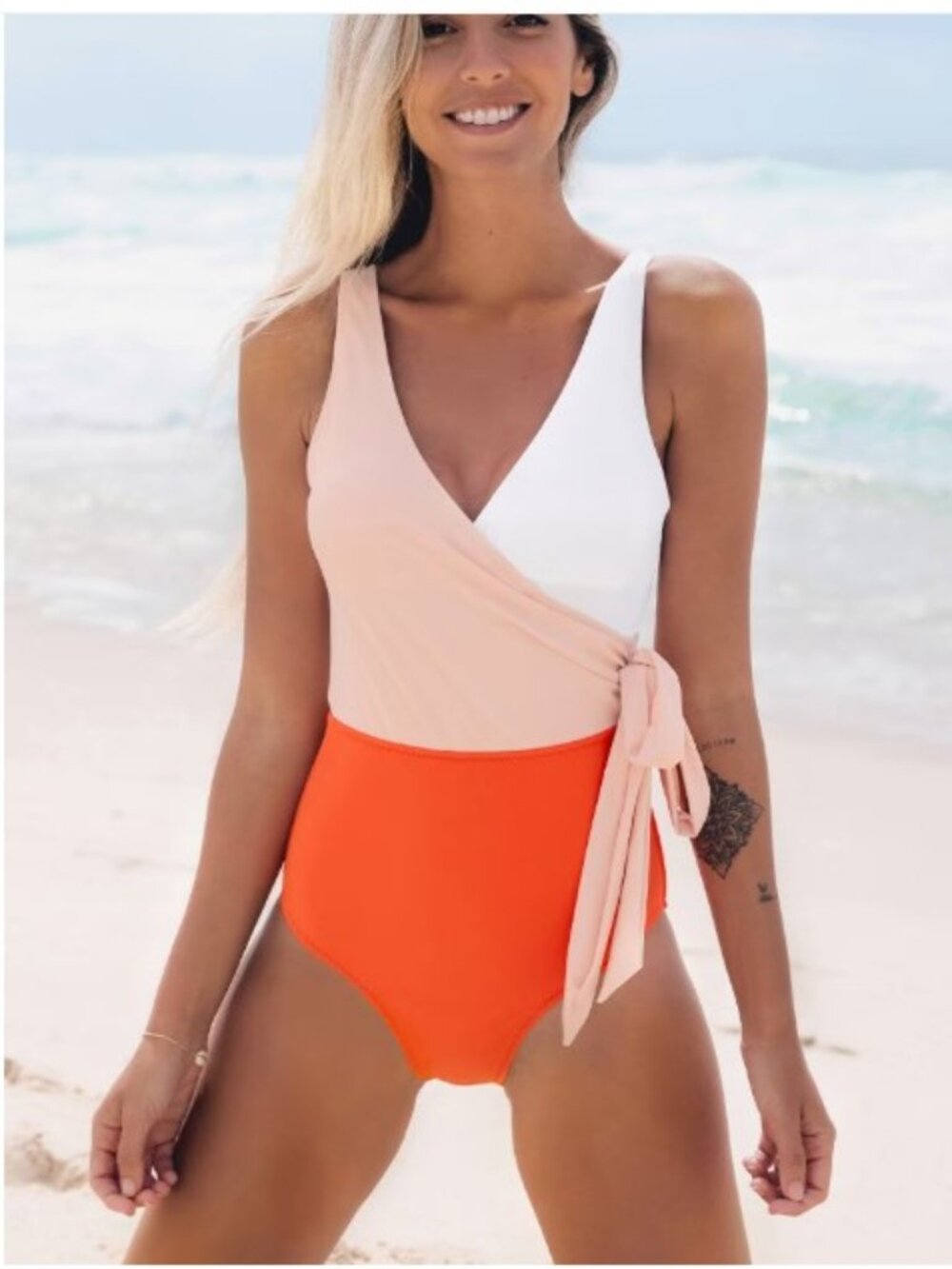 Cupshe Orange And White Bowknot One piece Swimsuit NWT Size XL